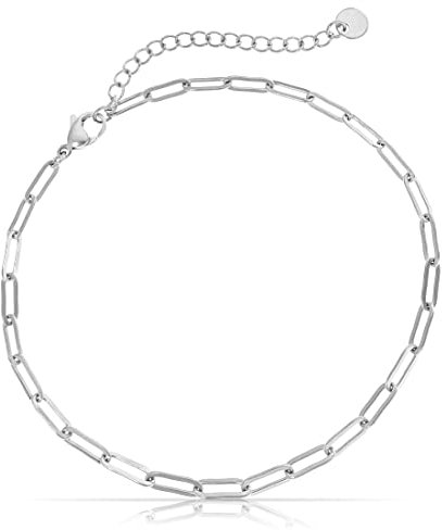 Made by Nami Edelstahl Damen Fußkettchen mit starkem Karabiner-Verschluss - in verschiedenen Designs - Frauen Fußkette Gold oder Silber - Mädchen Fußschmuck - Geschenk für Sie (Silber Figaro)