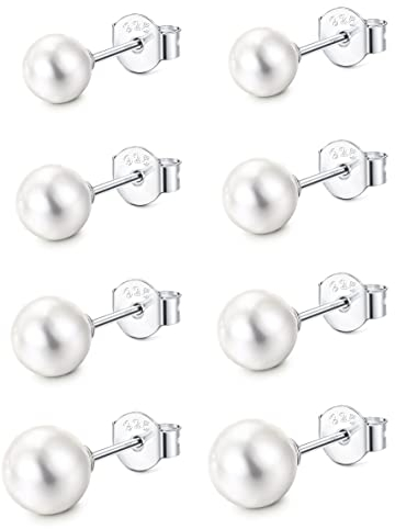 MILACOLATO 4/6 Paar 925 Sterling Silber Perlen Ohrstecker Set für Damen Perle Einfache Süßwasser Ohrstecker Perlenohrringe Stecker für Frauen