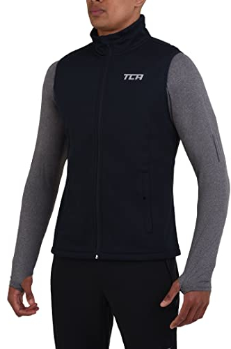 TCA Chaleco Cortavientos Running y Ciclismo, y de Deso pluma, Con Bolsillos Con Cremallera Para Hombre - Azul Medianoche, L