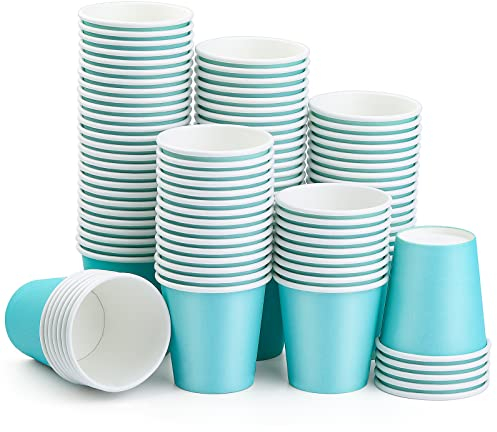 BUOKKON 100 Pack 3oz Blue Paper Cups for Bathroom, Disposable Mouthwash Paper Cups for Hot and Cold Drinks, Party Supplies, Picnics, Travel, Office