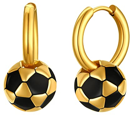 FindChic Ohrringe für Jungs mit Fußball Anhänger Creolen Damen aus Edelstahl Nickelfrei Gold als Geschenk zum Geburtstag, Weihnachten, Valentinstag