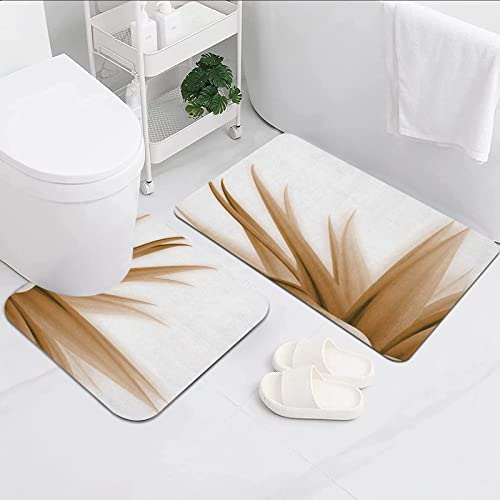 FALOME 2-teilige rutschfeste Badematte,Blume Ombre Farbwechsel Stil Blätter Wasserfarbener Druck Beruhigende Details Bild Ginger White, Badezimmerteppich-Set, Duschmatte