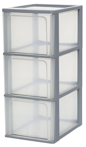 Iris Ohyama, Kunststoff Schubladenbox mit 3 tiefen Schubladen, Grau, Easy-Pull-System, A4, A5 & A6 Format, Schreibtisch Organizer für Büro, Schule, Schreibwaren, BPA-frei, Schubladenschrank, OCH-2300