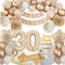 30 Geburtstag Deko, Deko 30 Geburtstags Frauen, 30 Geburtstagdeko Beige Gold Ballon Deko mit Happy Birthday Girlande Tischdecke Geburtstagsschärpe Pompons für Party Deko 30 Geburtstag Frauen