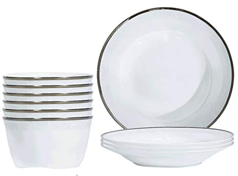 Geschirr-Set, 10-teilig, reines weißes Porzellan, Bone China-Geschirr, Schüsseln, Suppenteller, Saucierenservice für 4 Personen