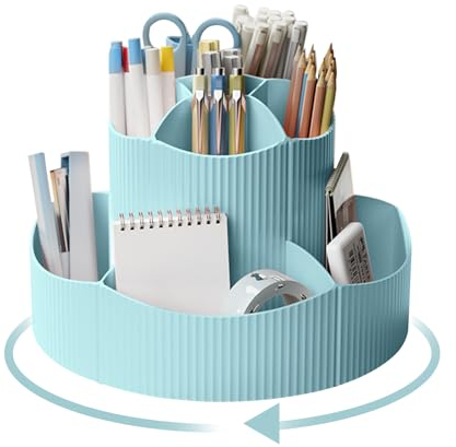 Lvjkes Drehbarer Stiftehalter, Schreibtisch organizer 11 Fächer, Verbesserte große Kapazität 360° drehbar, Kann Bleistifte, Buntstifte, Verschiedene Schreibwaren aufnehmen (Blau)