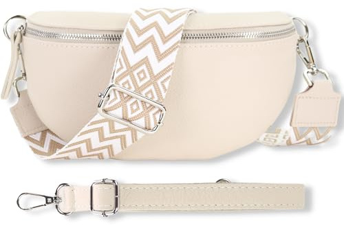 Blade Bauchtasche Damen Echtleder, stylische Gürteltasche Damen mit 2 gemusterten und Leder abnehmbaren & verstellbaren Breiten Gürteln, Crossbody Bag Damen, Hochwertige Brusttasche für Frauen