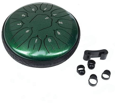 Fame FST06-DG 6 Steel Tongue Drum, Grün, 11 Mix Tone D Töne, Hochglanz-Finish, Klarer Beruhigender Sound, Ideal für Klangtherapie und Meditation