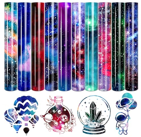 Tintnut Watercolor Galaxy Patterned Iron on Vinyl, 10 Sheets 12 x 10 Brilliant Heat Transfer Vinyl Compatible with All Cutter Machine Printable Iron on Vinyl for DIY Clothing,Logo,Hat,Fabric