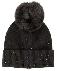 Mütze mit Strass und Bommel schwarz Damen