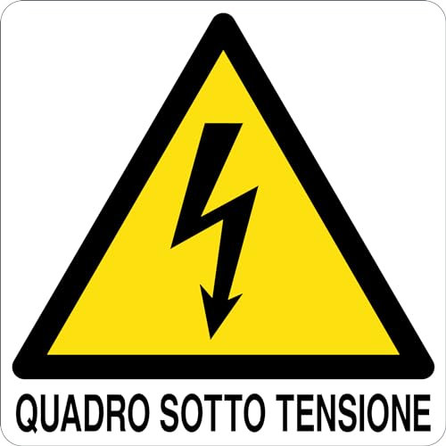 GLOBAL CARTELLO SEGNALETICO QUADRATO - QUADRO SOTTO TENSIONE - Adesivo Extra Resistente, Pannello in Forex, Pannello In Alluminio (15 cm Lato, Adesivo)
