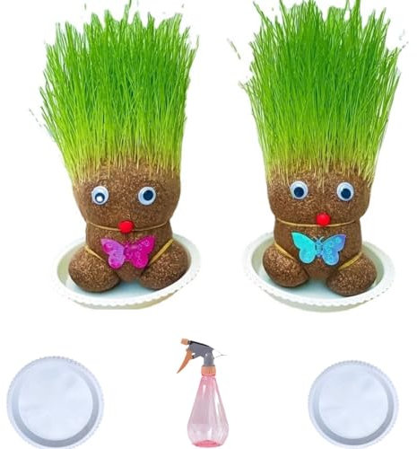 Utilisez Une tête d'herbe pour Faire Pousser Les Cheveux, Un Pot à tête de poupée, Une Plante Verte de Bureau, Un Mini Pot de bonsaï avec Plateau, Une Plante en Pot pour Enfants (arrosoir), des