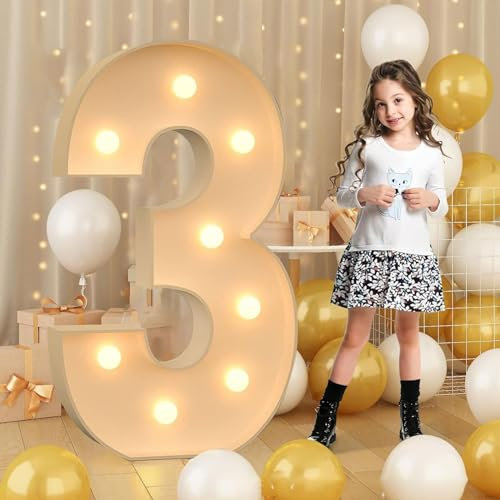 Panneau lumineux géant à DEL en forme de chiffre 3 en mosaïque pour la Saint-Valentin, un anniversaire, Noël, le Nouvel An - 120 cm