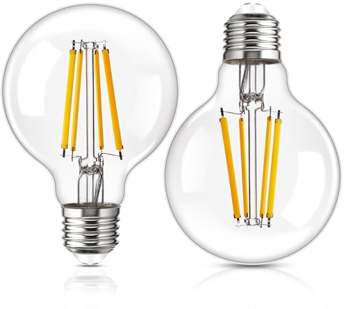Dimmable E27 LED Bulbs,Edison Screw Bulbs ES Globe Filament Bulb G80 12W Decorative Light Bulbs Retro Style,100W Equivalent,2000LM,Clear Glass,Warm White 2700K,2 Pack
