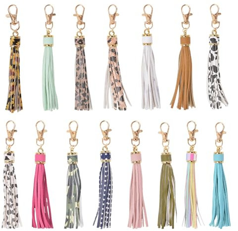 URROMA 15 Stck Mehrfarbige Lederquasten-Anhnger, Schlsselanhnger, Taschendekoration, DIY Bastelbedarf, Hngender Schmuck, Jahrestag