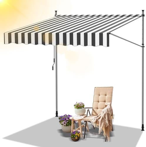 Daromigo Tenda da sole da balcone, larghezza 250 cm, senza fori, con manovella, regolabile in altezza, resistente ai raggi UV, impermeabile e protezione solare, facile da montare, grigio e bianco