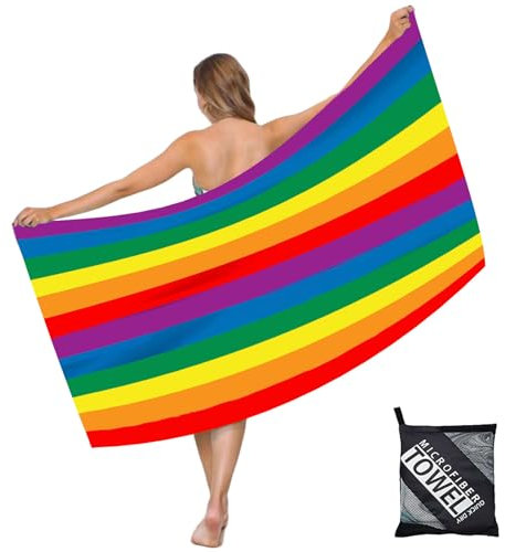 Strandtuch XXL 160x90cm,Regenbogen Mikrofaser Badetuch Saunatuch,Strandtücher leicht und schnelltrocknend,Strandhandtuch Sandfrei mit Tasche,Handtuch für Damen Herren Reise Urlaub Schwimmen Yoga Spa
