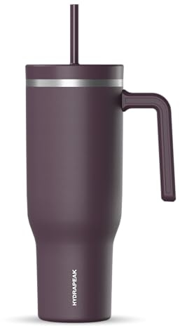 Hydrapeak Voyager 40 Oz Stainless Steel Tumbler with Handle, Insulated Water Bottle With Straw & Lid, Cupholder Friendly Reusable Travel Mug (Midnight Plum)