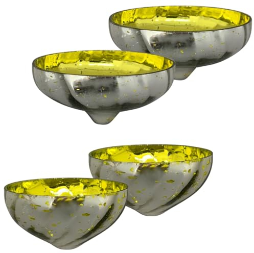 Schwimmwindlicht Set Teelichthalter für Miniteich Kerzengläser - Vier Teelichtgläser Schwimmkerzen gelb Garten Balkon Deko - Schwimmschalen für Kerzen schwimmende Teichdeko Hochzeitsdeko