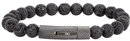 Caï Herren Armband aus Lavakugeln 21cm Edelstahl 21cm Matt/Glanz Stein schwarz 065060001-21