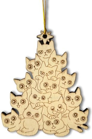 Wooden Cat Eyes Christmas Tree Ornament - Cute and Unique Cat Lovers' Holiday Decoration for 2024