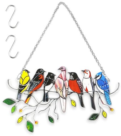 1 Pezzo Di 7 Ciondoli Per Uccelli, 1 Pezzo Di Catena Da 30 Cm, 2 Pezzi Di Ganci A Forma Di S, Decorazione Da Giardino, Arte Da Parete Per Giardino Esterno, Decorazioni Per Recinzione Da Giardino