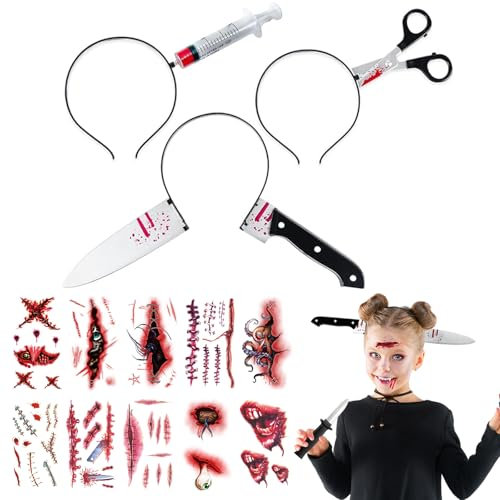 NVTRSD 3 Stück Halloween Haarreif + 10 Stück temporäre Tätowierung, Halloween Accessoires, Halloween Party Requisiten, Halloween Neuheit Dekorationen