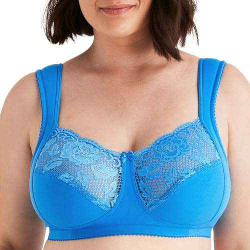 Miss Mary of Sweden Lovely Lace Womens Non-Wired Full Cup Cotton Bra 48G Soft Aqua