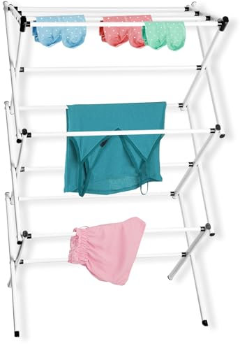 ulafbwur Foldable Clothes Drying Rack Space Saving Laundry Drying Rack High Stability 3-Tier Foldable Clothes Airer for Indoor Outdoor Use,Steel Frame, Compact Storage White