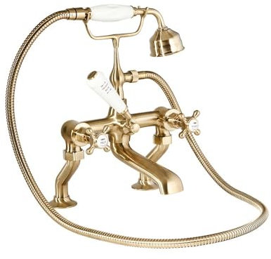 Milano Elizabeth Traditional Bath Shower Mixer Tap Crosshead Handles - Brushed Brass
