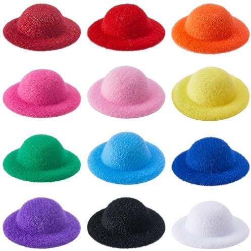 SUNNYCLUE 24Pcs 12 Colors Mini Formal Hats Mini Felt Top Hats Tiny Top Hat Handmade Party Hat Small Miniature Caps Colorful Small Caps For Christmas Ornaments DIY Art Craft Hair Accessories Decoraion