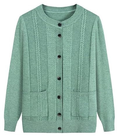 LIUYUYOUGO Strickjacke Damen,Strickjacke Für Ältere Menschen Mittleren Alters Und Ältere Menschen Langärmelig Aran Strickjacke Mit Zopfmuster Rundhalsausschnitt Oma Pullover Mantel Lässiges Obe