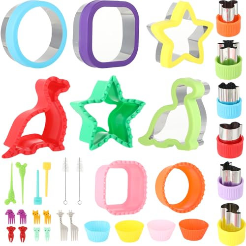 Set di 32 formine per sandwich per bambini - Stampini per biscotti -Formine per Biscotti - Stampo biscotti, Per frutta, verdura - sandwich e sigillante, con pennello, multicolore