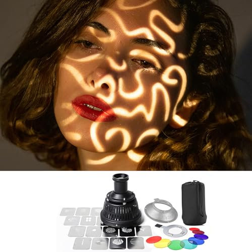 Focusing Condenser, Photography Modeling Beam Tube Lens with 16 Light and Shadow Modeling Pieces and 8 Color Filters, Compatible with Flash/continuous Light/LED Light