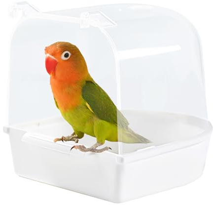 Sertay Papageien Badewanne, 13.8 * 13.4 * 14cm Papageien Badebox Vogelkäfig Zubehör, Vogelbadewanne, für Katzen, Finken, Wellensittiche, Weiße Pilze, Lerchen Und Kleine Vögel (Weiß)