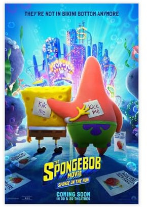 ahnld The SpongeBob Movie Sponge On The Run Leinwandposter, Wandkunst, Dekordruck, Bild Gemälde für Wohnzimmer, Schlafzimmer, Dekoration, 60 x 90 cm