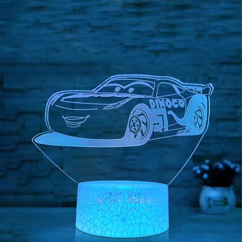 NaiTerpol 3D Illusion Lamp Cars Night Light,Bedroom Decoration,Dimmable 16 Colors Smart Touch with Remote Control,for Boys, Girls- Birthday & Festive Days Gifts for Kids and Car Fans [Energy Class A]