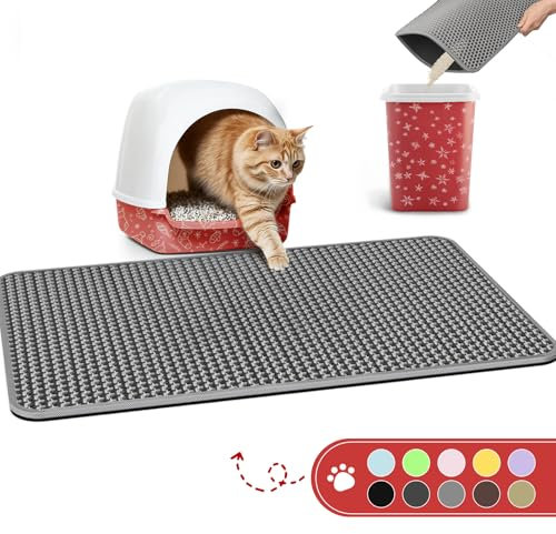 Powools Katzenklo Matte Groß - 74 x 60 cm Katzenstreu Matte, leicht zu reinigen, wasserdicht, urinbeständig, rutschfest, Katzenmatte Katzenklo für den Boden, Matte Katzenklo Unterleger, Grau