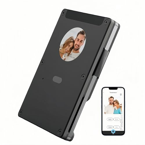 Airtag – Portefeuille fin suivi avec écran E-Ink personnalisé (photos/texte) et blocage RFID – Tracker Apple Find My intégré (noir)