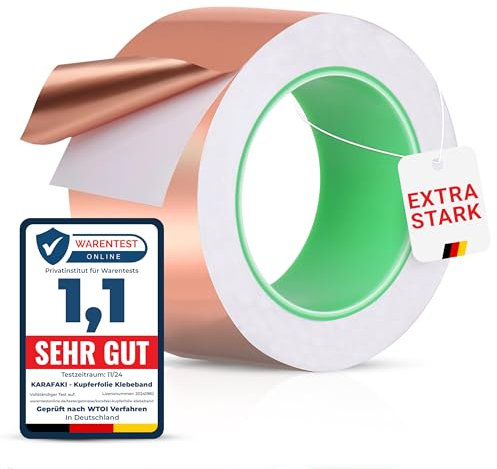 KARAFAKI® Kupferband 50mm x 20m – Hochwertiges, beidseitig leitfähiges und selbstklebendes Kupferfolie-Klebeband für EMI-Abschirmung, Erdung, Löten und wirksamen Schneckenschutz in Garten & Hochbeete