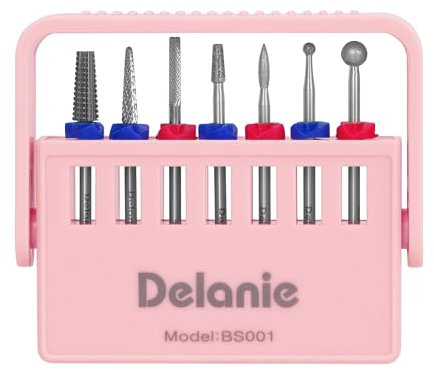 Delanie Profi Nagelbohrer-Set, 7-teilig, mit Halter, Hartmetall und Diamant-Bits, Modell BS001