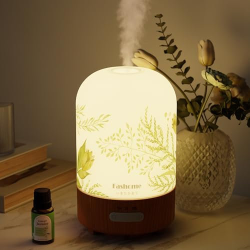 Fashome Aroma Diffuser, Handgefertigt Glas Diffusor für ätherische Öle, Automatisch Power-Off, Warm Licht Vintage Aromatherapie für Baby, Zuhause Büro oder Yoga(Sommer-Jasmin Ätherische)