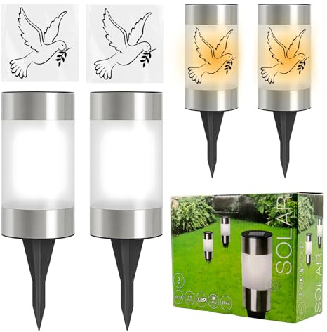 TaimeiMao 2 Stück LED Solar Grablicht Taube Grablichter für draußen