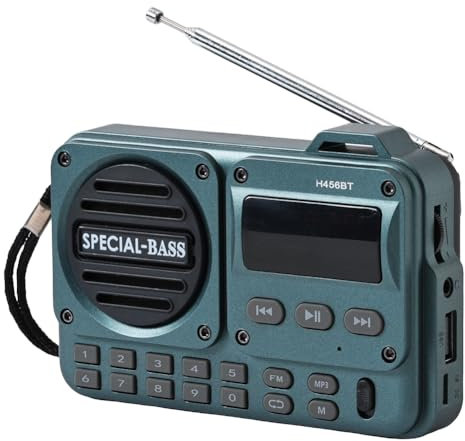 Radio Portatil Pequeña, Radio FM portátil 2000 mAh Recargable batería, grabadora Digital Compatible con BT 5.4 Conector para Auriculares, Tarjeta TF y Disco U