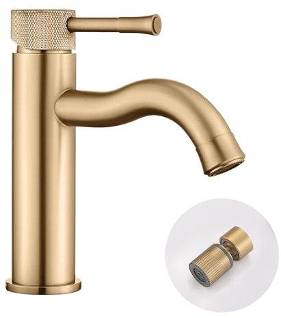 TRYSEA Badezimmer Wasserhahn aus gebürstetem Gold mit Verlängerung, Strahlregler,Waschtisch Waschtisch,Wasserhähne für Badezimmer Waschtische,Bauernhaus und Wohnmobil