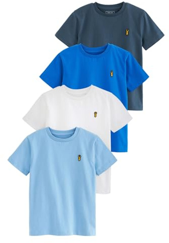 NEXT Jungen 4er-Pack Kurzarm-T-Shirts mit Hirsch-Stickerei Blau 104