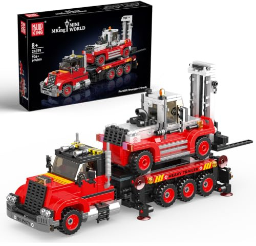 Mould King 24079 Technik Klemmbausteine LKW Gabelstapler Autotransporter Bausteine Modell Gabelstapler Bausatz Baufahrzeug Spielzeug Geschenk für Erwachsene (906 Teile)