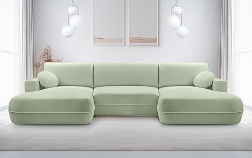 AXLIVING U Form Sofa mit Schlaffunktion Peoni 364 cm breit Salbeigrün