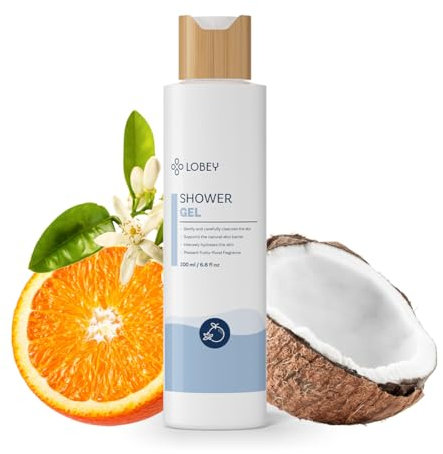 LOBEY Shower Gel for Men and Women for Sensitive Skin - Gentle Cleansing - Moisturising Shower Gel with Coconut Oil - Vegan & Sulphate-free - Natural Body Care (200 ml)