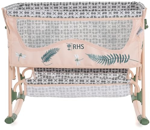 Roma Dolls Bedside Crib - Foldable Kids Toys with Cute Aesthetic, Adjustable Heights, Storage Basket - Baby Doll Rocking or Stationary Crib for Dolls up to 45cm, Ages 3 (Fern)
